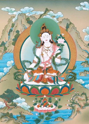 White Tara Thangka, Traditional Hand Painted Gold Tara Painting, Vajrayana Buddhist Art