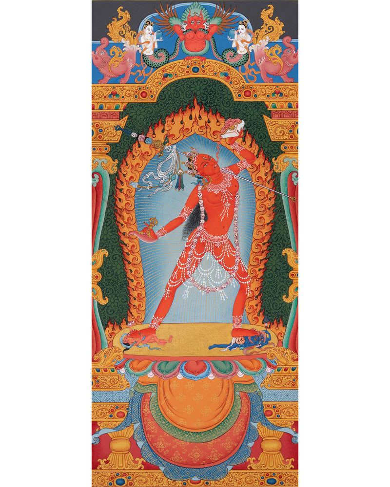Vajrayogini Thangka Painting in Stone Color and 24K Gold, Rare Ancient 13 cent. Style