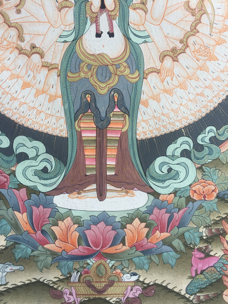 Chengrezig Thangka,Avalokitesvara Thangka-with 24 karat Gold