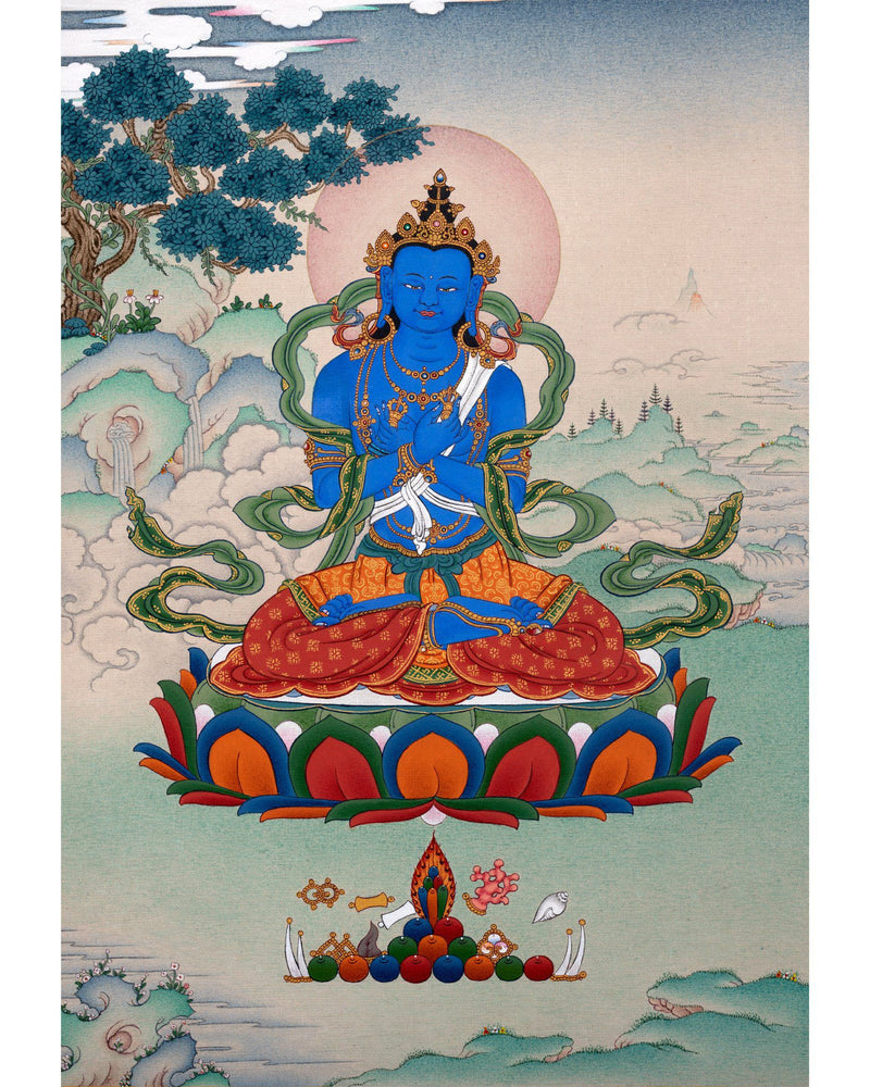 Vajradhara Thangka, Hand Painted Tibetan Painting in Natural Stone Colors, Buddha thangka painting, Karma Gadri