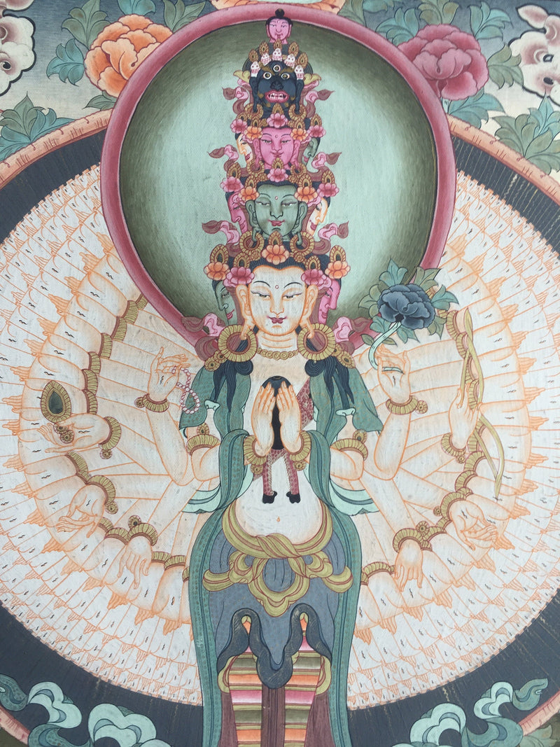 Chengrezig Thangka,Avalokitesvara Thangka-with 24 karat Gold