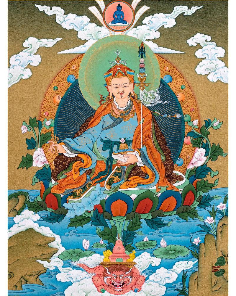 Guru Rinpoche Thangka | Traditional Tibetan Art in 24K Gold