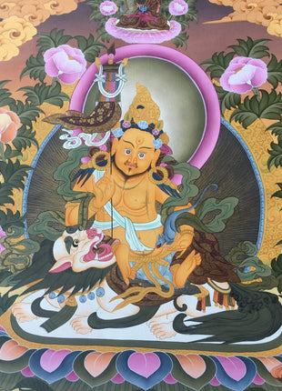 Original Hand-Painted Dharmapala Namtose Thangka | Lord of Wealth | Kubera Thangka