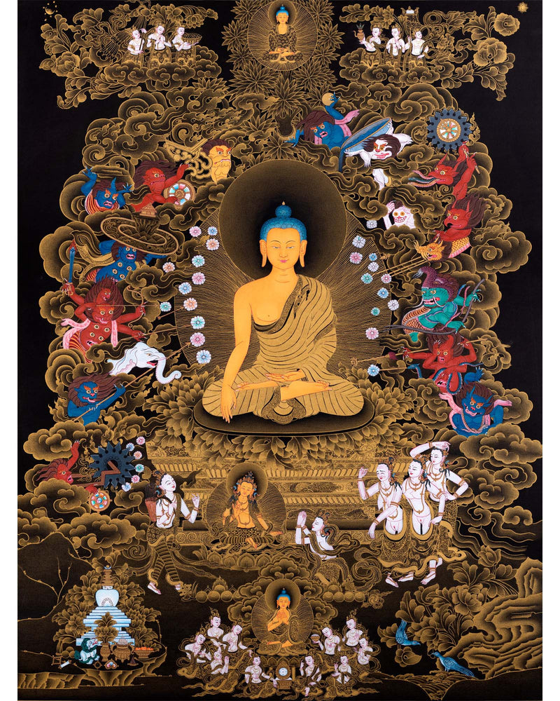 Buddha Shakyamuni And Mara Thangka | Tibetan Hand Painted Art