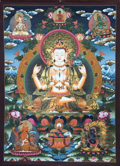 Original Hand painted Chenrezig Avalokiteshvara Thangka | Buddhist Painting