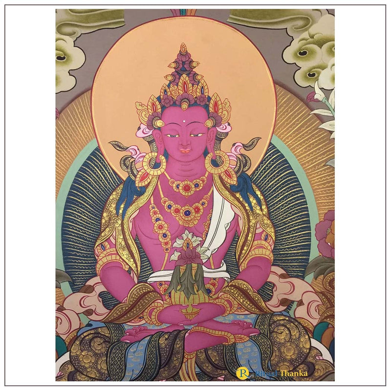 Original Hand-Painted Amitayus Buddha Thangka | Traditional Tibetan Buddhist Art | Meditation And Yoga | Peace And Prosperity | Gifts Idea