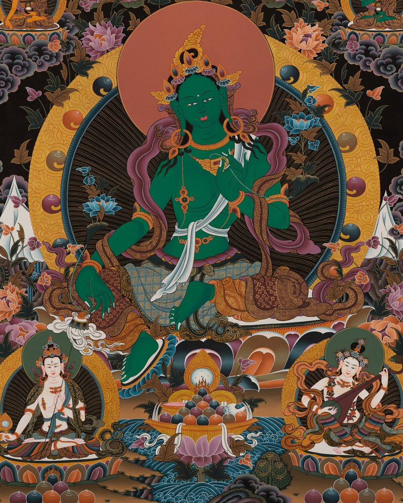 Original Hand painted Green Tara Thangka |Beautiful mother Green Tara symbolizing wisdom