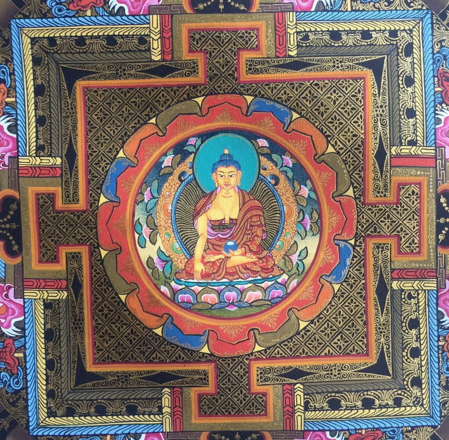 Hand-Painted Shakyamuni Buddha Mandala | Tibetan Wall Hanging