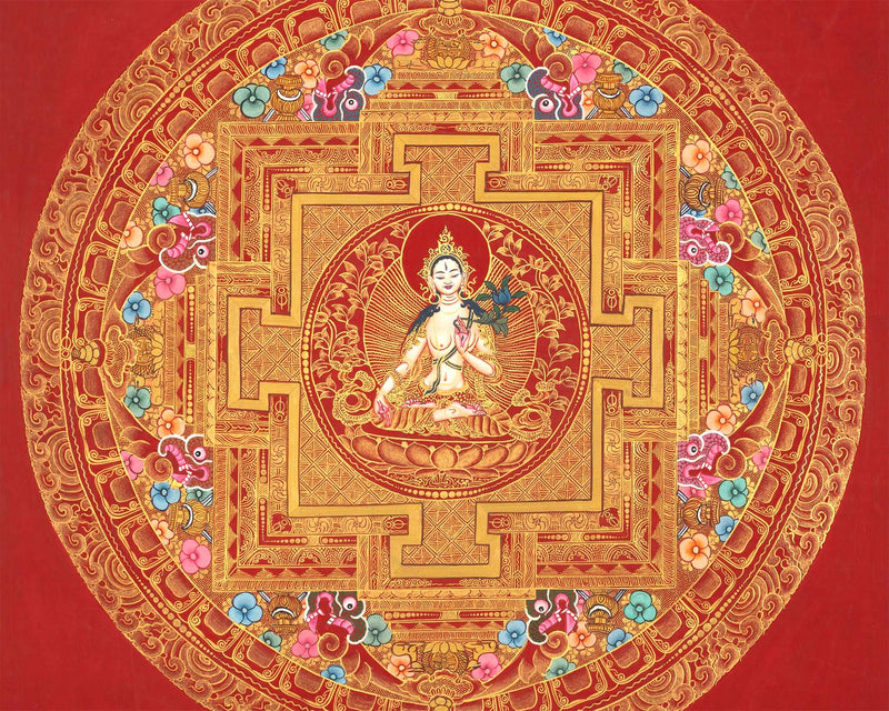 White Tara Mandala | Traditional Buddhist Art | Tibetan Wall Decoration Painting