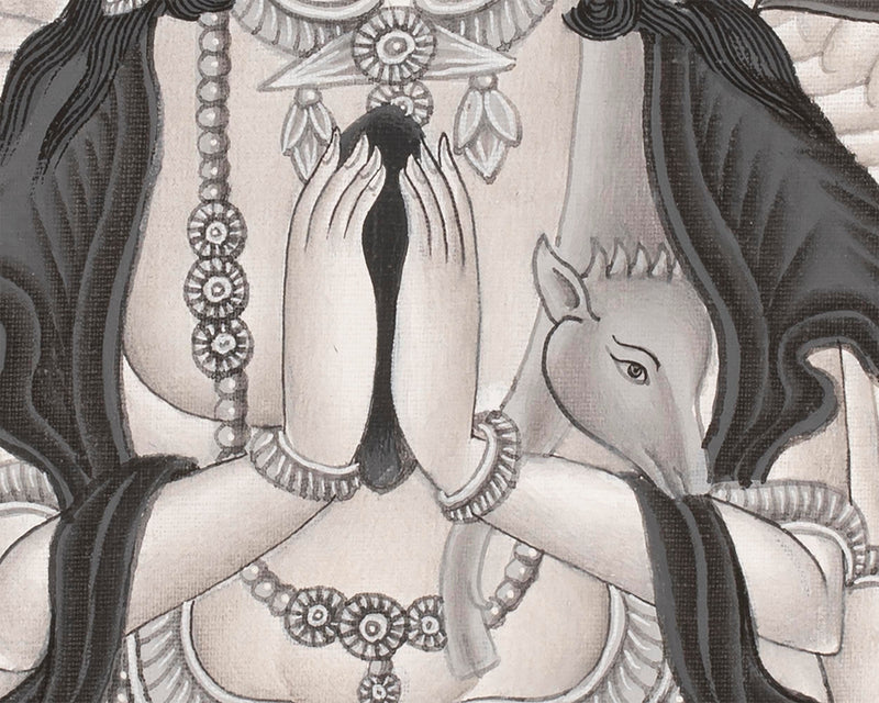 Black & White Bodhisattva 1,000 Armed Avalokitesvara Thangka | God of Compassion