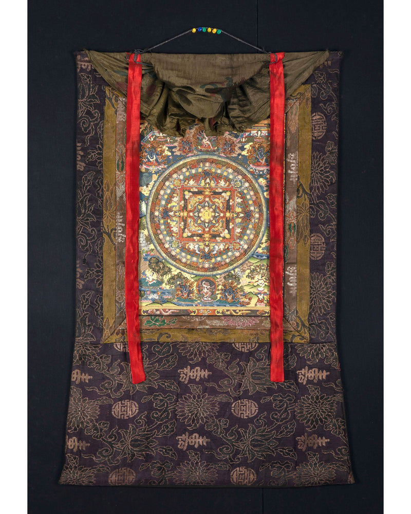 Hand Painted Mandala | Thanka with Brocade Mounted