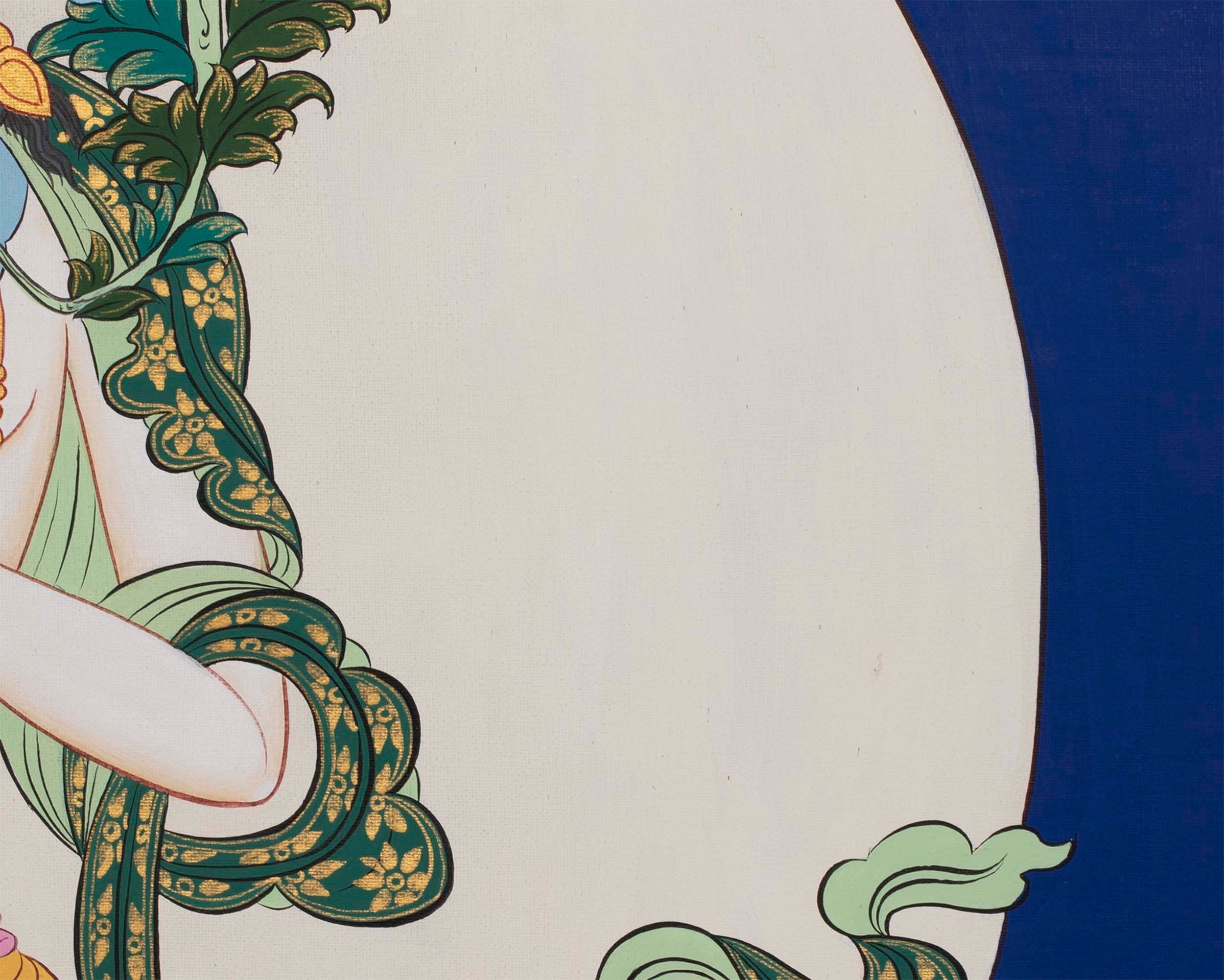Pacifying White Tara Sitting in Abhaya Mudra Postures | Tibetan Original Handmade Thangka |