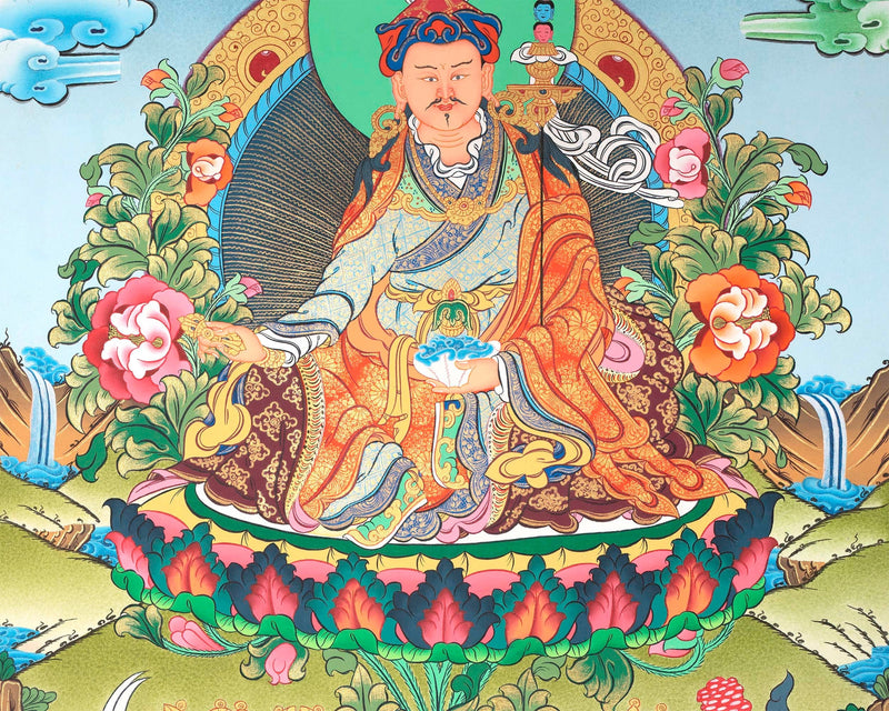 Guru Rinpoche Padmashambhava Masterpiece Tibetan Thangka | Meditation Canvas Art