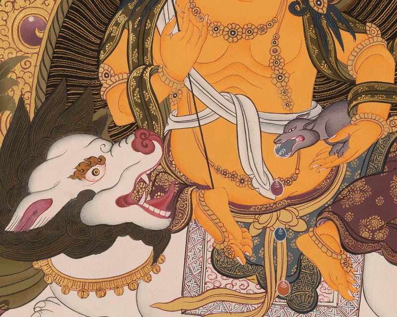 Dzambala Kubera Thangka Painting | Original Hand-Painted Deity Of Wealth