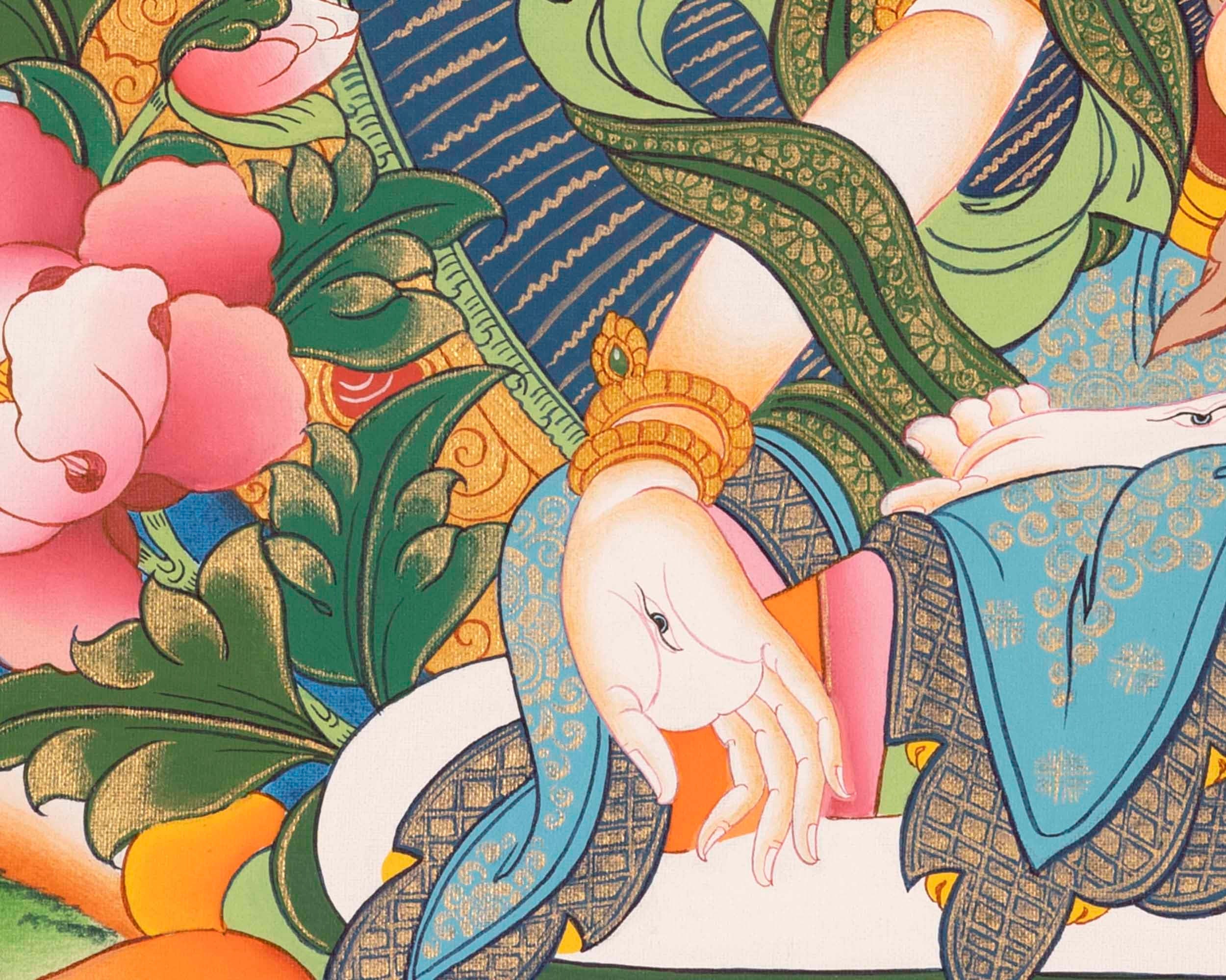 White Tara Thangka Flanked By Other Bodhisattva | Wall Decoration Painting | Art Painting for Meditation and Good Luck to house
