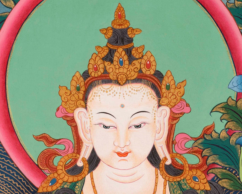 Avalokitesvara Chengrezig Thangka Flanked By Other Bodhisattva | Wall Decoration Painting |