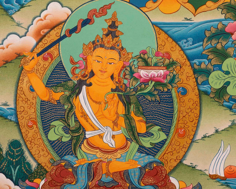 Avalokitesvara Chengrezig Thangka Flanked By Other Bodhisattva | Wall Decoration Painting |