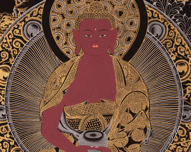 Amitabha Buddha, Dzambala, and Chengrezig Thangka | Original Hand-Painted Red Buddha |  Art Painting For Meditation | Tibetan Thangka