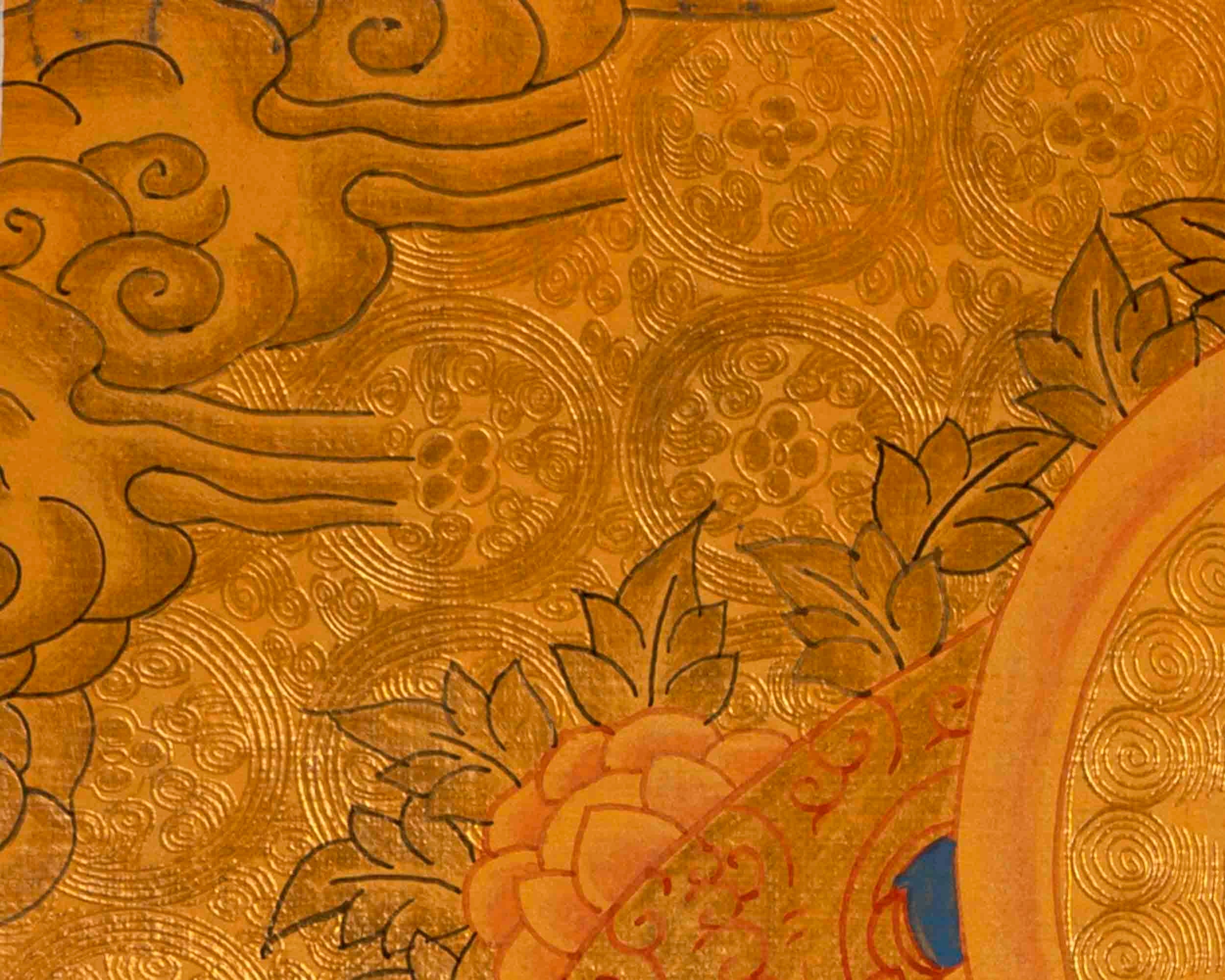 Tibetan Buddhist Painting Of Medicine Buddha Thangka | 24K Gold Style Hand Painted