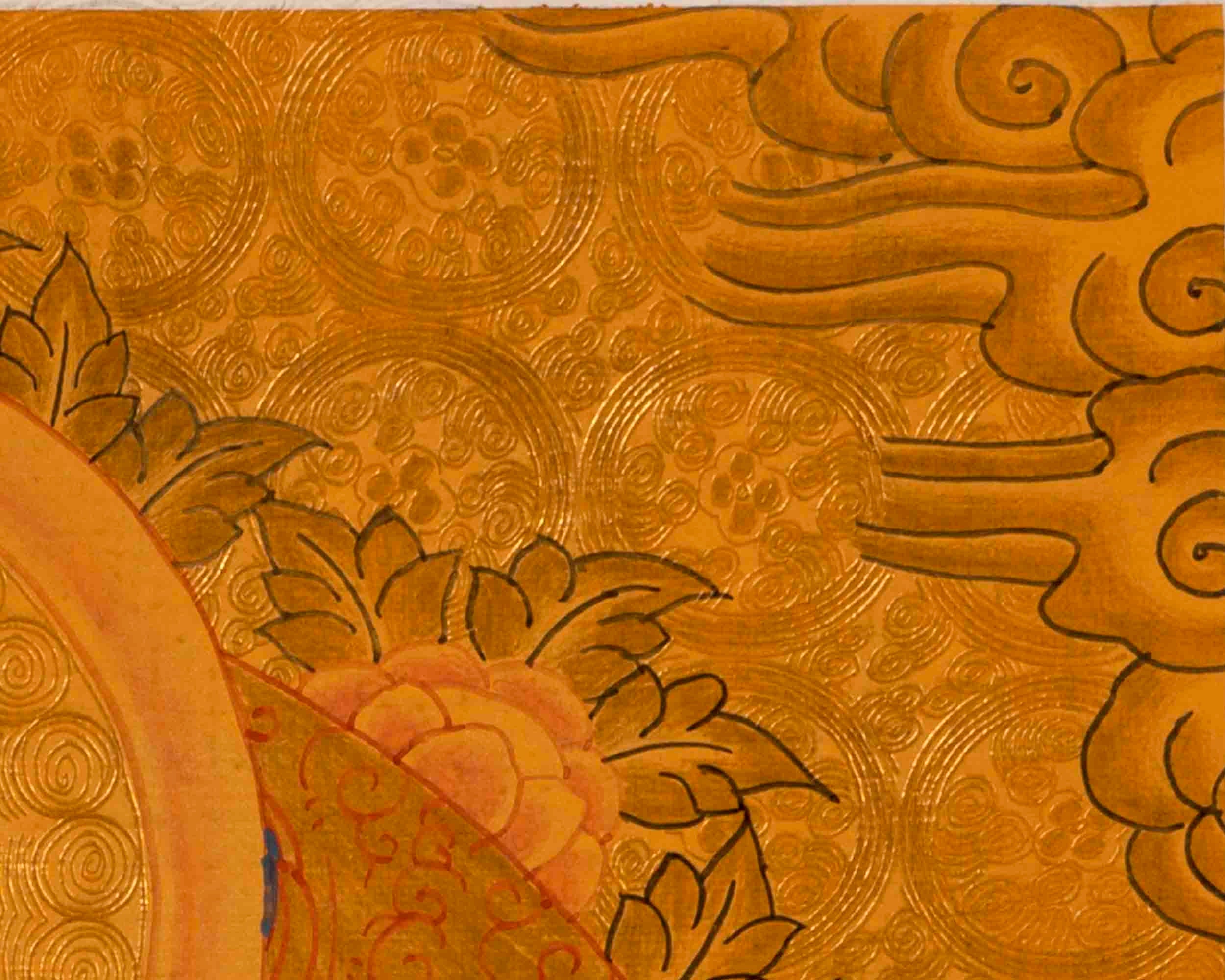 Tibetan Buddhist Painting Of Medicine Buddha Thangka | 24K Gold Style Hand Painted