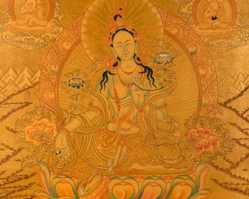 24k Full Gold Style Green Tara Thangka painting | Tibetan Thangka Art  |