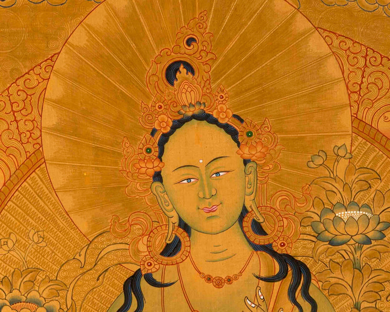 24k Full Gold Style Green Tara Thangka painting | Tibetan Thangka Art  |