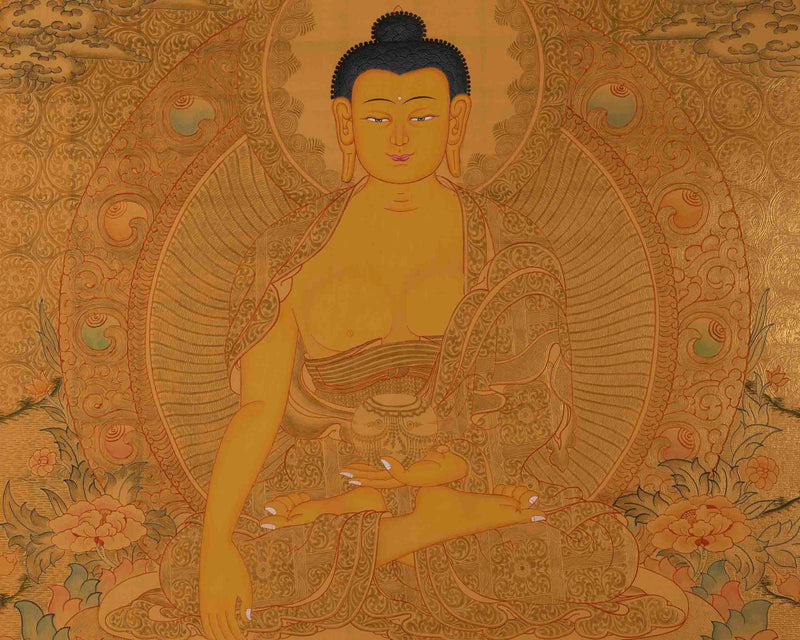 24K Gold Style Painting Of Shakyamuni Buddha Thanka | Wall Decor Painting