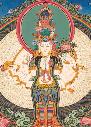 Avalokiteshvara Original Hand-Painted Tibetan Thangka | Wall Decor Painting