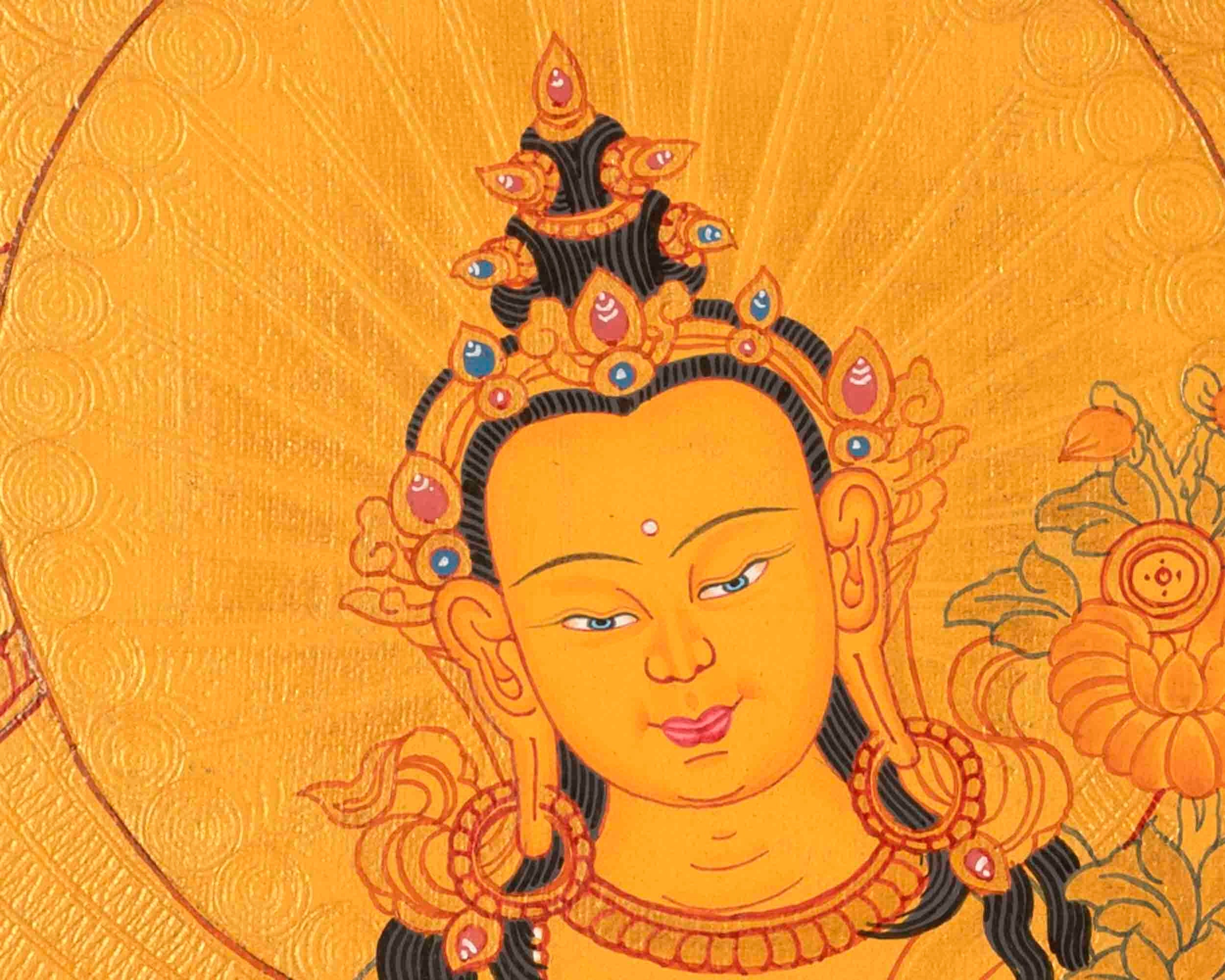 24K Gold Original Hand-Painted Thangka of Maitreya Buddha | Good Luck To House