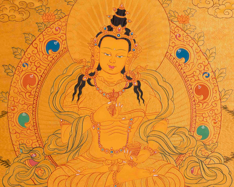 24K Gold Style Original Hand Painted Vajrasattva Thangka | Delightful Dorje Sempa