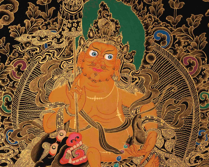 Gold Style Namtose Thangka Painting | Original Hand-Painted Deity Of Wealth | Mindfulness Meditation Object of Focus For Our Wellbeing