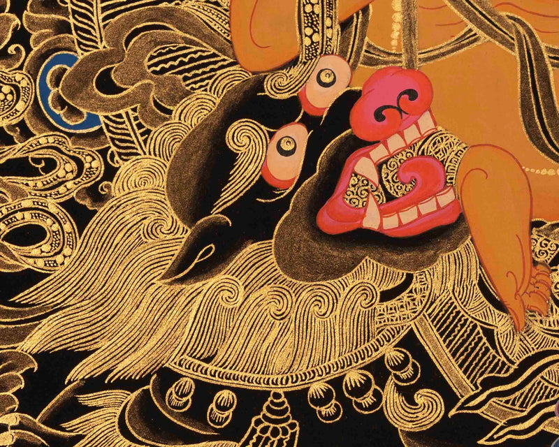 Gold Style Namtose Thangka Painting | Original Hand-Painted Deity Of Wealth | Mindfulness Meditation Object of Focus For Our Wellbeing