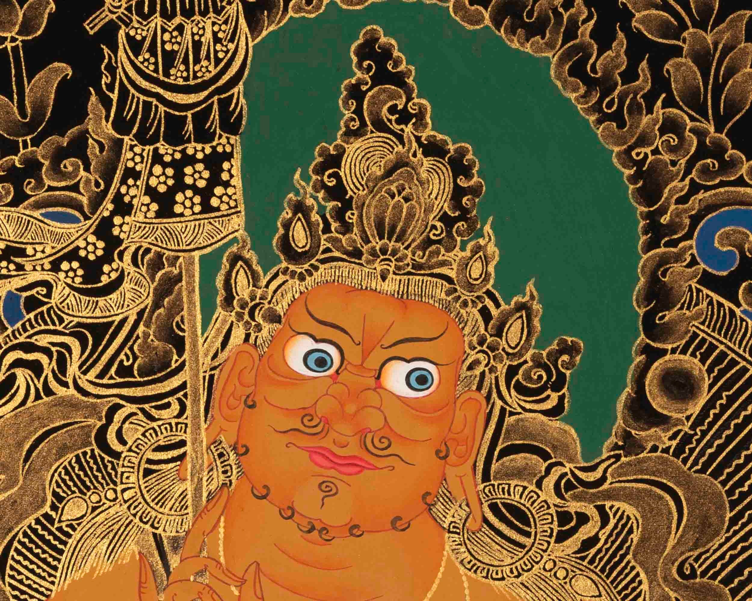 Gold Style Namtose Thangka Painting | Original Hand-Painted Deity Of Wealth | Mindfulness Meditation Object of Focus For Our Wellbeing