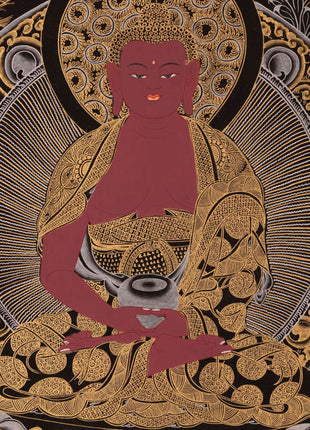 Amitabha Buddha, Dzambala, and Chengrezig Thangka | Original Hand-Painted Red Buddha |  Art Painting For Meditation | Tibetan Thangka