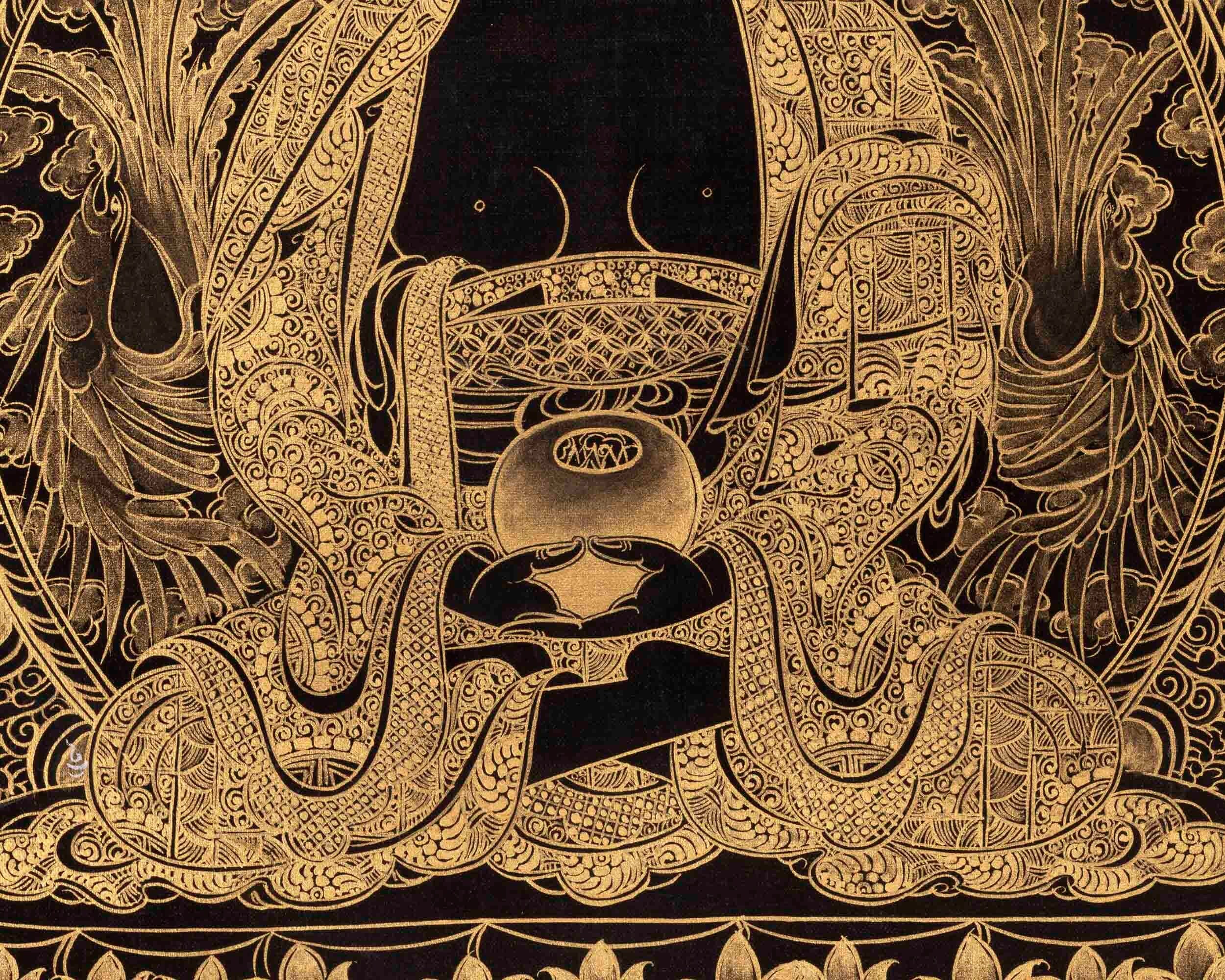24K Gold Style Amitabha Buddha Thangka | Art Painting for Meditation