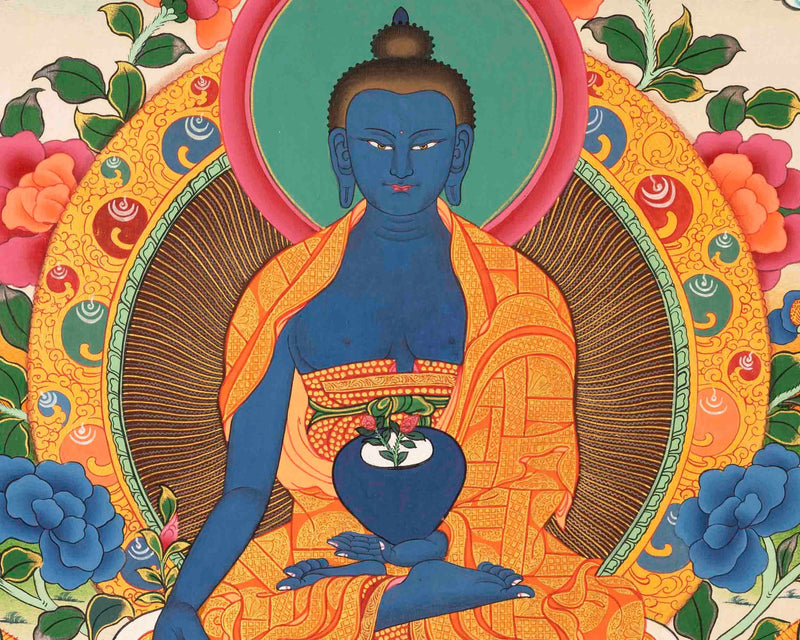 Original Hand Painted Thangka Of Bhaisajyaguru Medicine Buddha with Bodhisattvas |