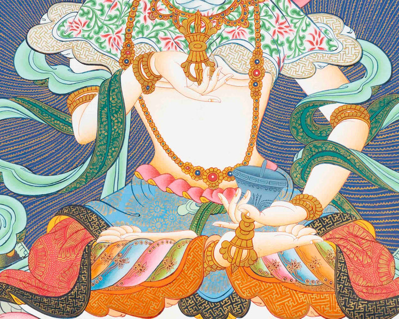 Vajrasattva Dorje Sempa Flanked By Other Bodhisattvas | Original Hand-Painted Buddhist Thanka