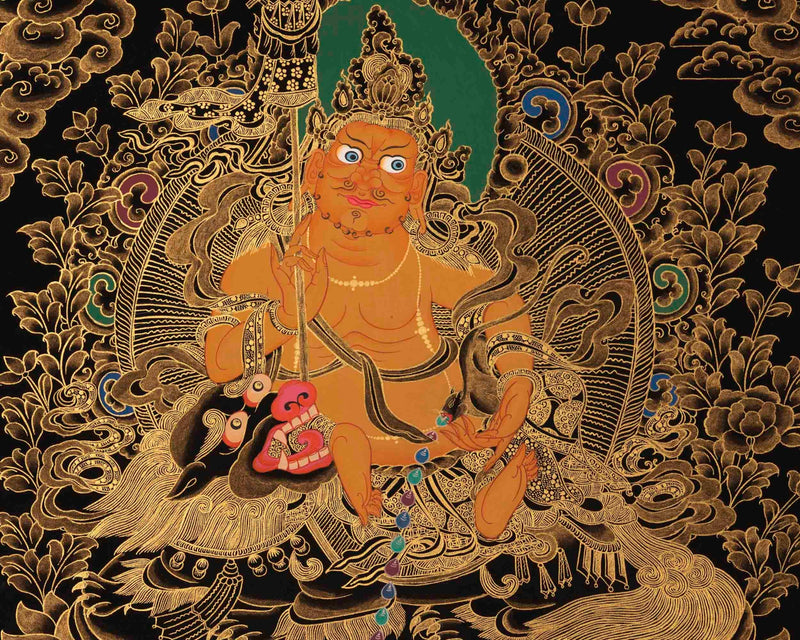 Gold Style Namtose Thangka Painting | Original Hand-Painted Deity Of Wealth | Mindfulness Meditation Object of Focus For Our Wellbeing