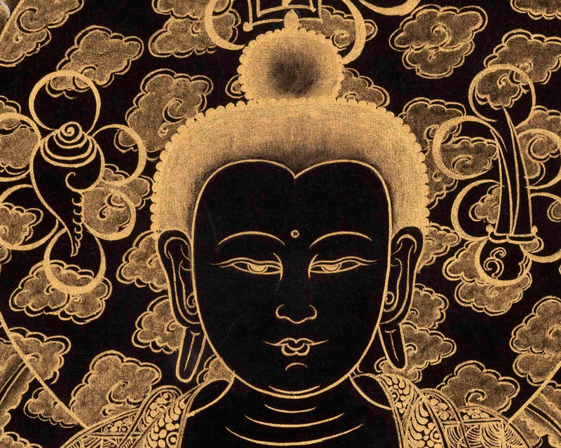 Black and Gold Style Medicine Buddha | Original Hand-Painted Tibetan Thanka | Healing Buddha |