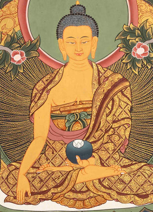 Original Hand-Painted Thangka Of Shakyamuni Buddha Followed By Other Bodhisattvas | Wall Decoration |