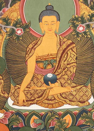 Original Hand-Painted Thangka Of Shakyamuni Buddha Followed By Other Bodhisattvas | Wall Decoration |