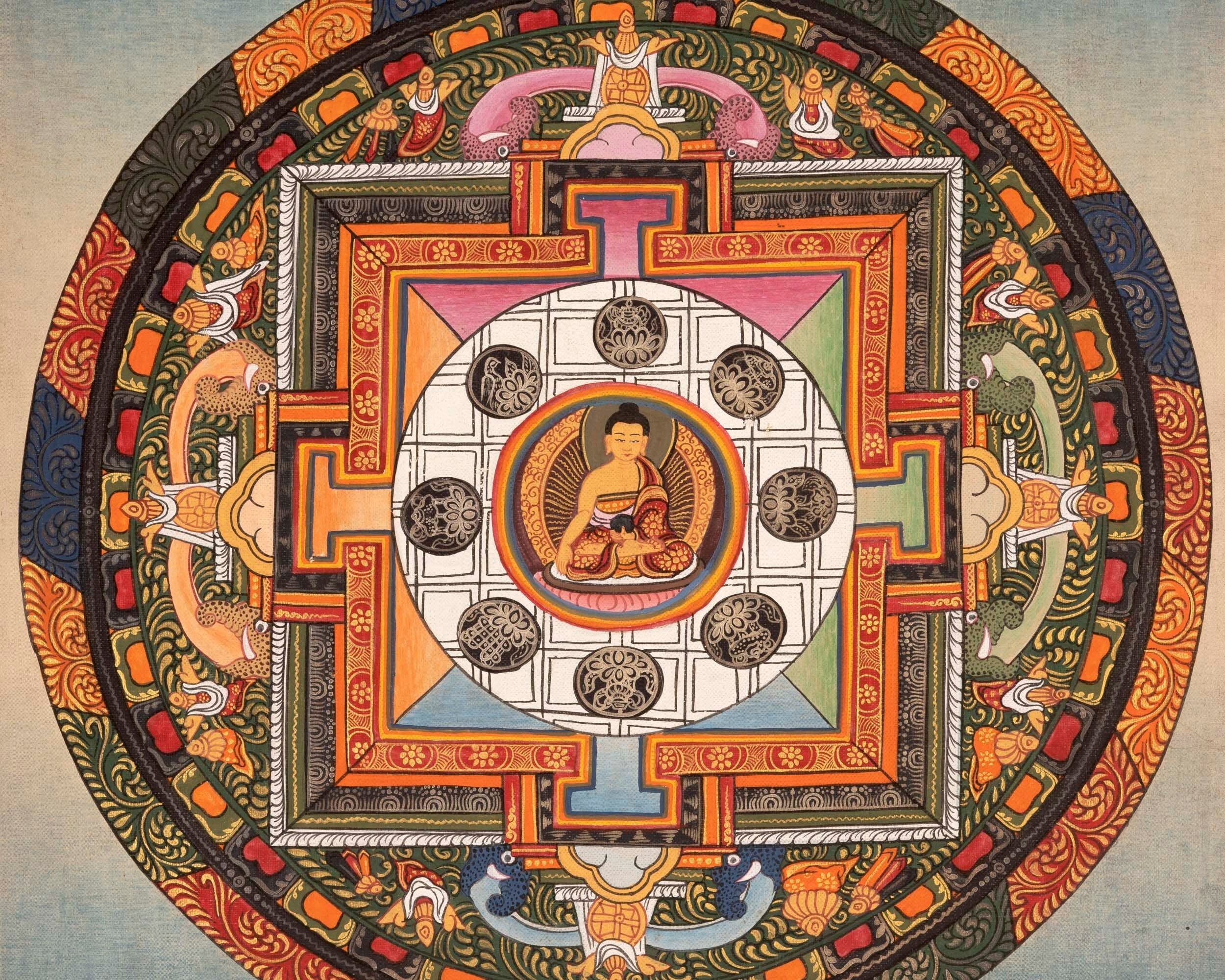 Vintage Ratnasambhava Mandala | Original Hand Painted Tibetan Buddhist Thangka
