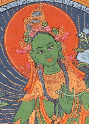Traditional Green Tara Thangka | Original Hand-Painted Healing Female Deity | Healing Tara Painting |Wall Hanging Yoga Meditation Canvas Art