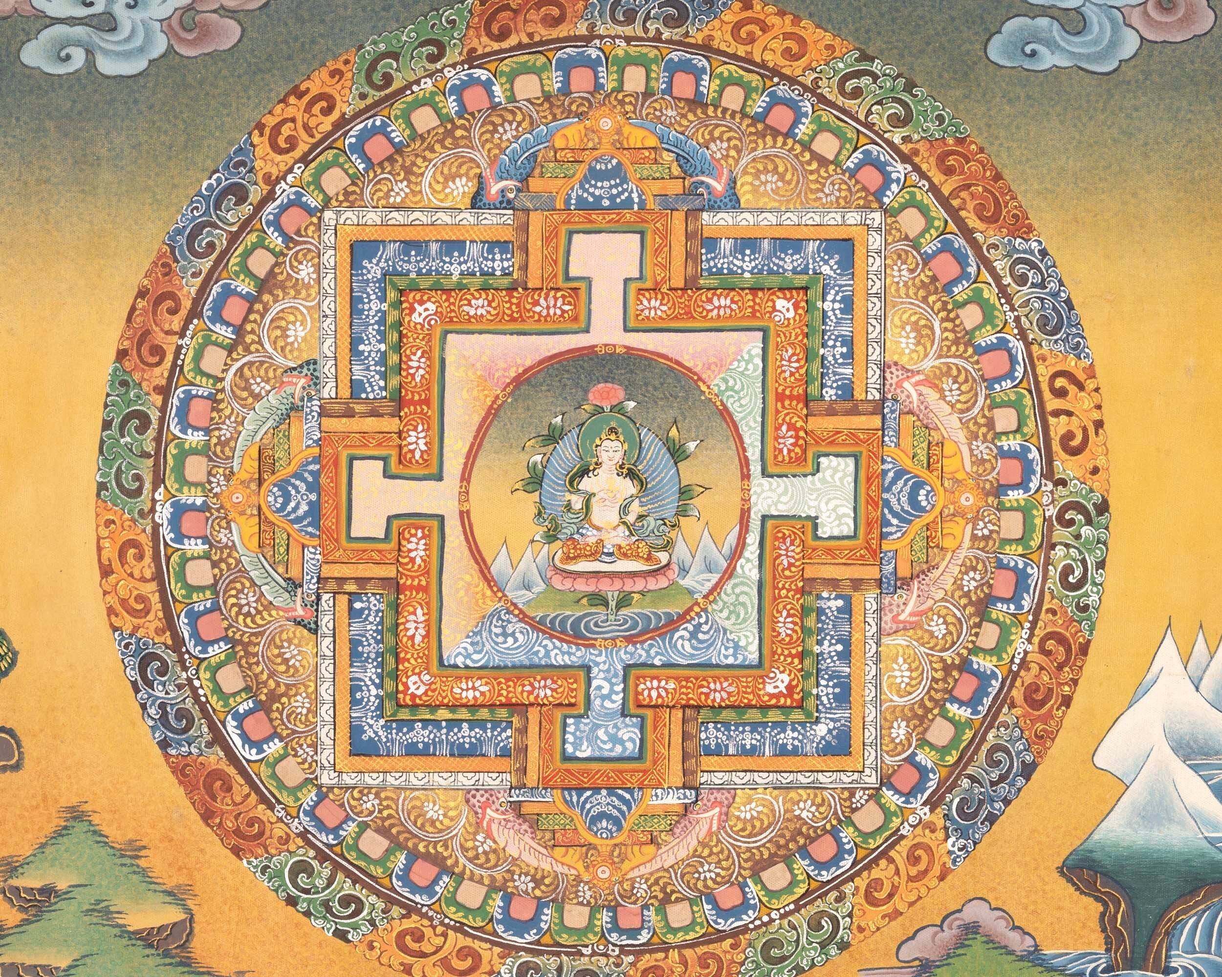 Vintage Vajrsattva Mandala Thangka |Genuine Hand-Painted | Ritual Thanka | Traditional Tibetan Paint |