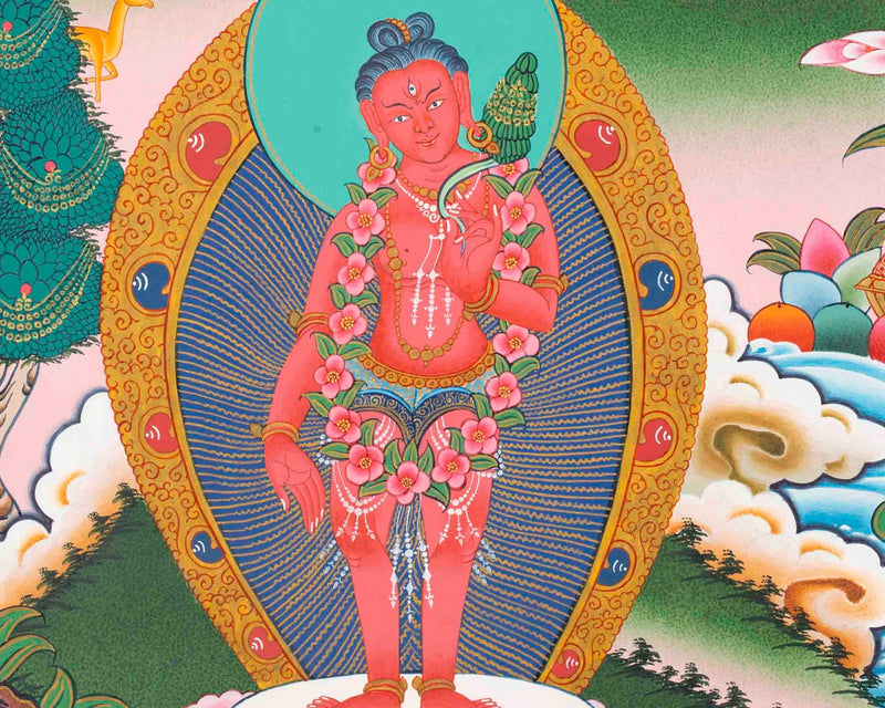 Vajrasattva Dorje Sempa Flanked By Other Bodhisattvas | Original Hand-Painted Buddhist Thanka