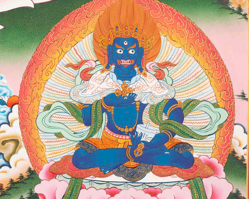 Vajrasattva Dorje Sempa Flanked By Other Bodhisattvas | Original Hand-Painted Buddhist Thanka