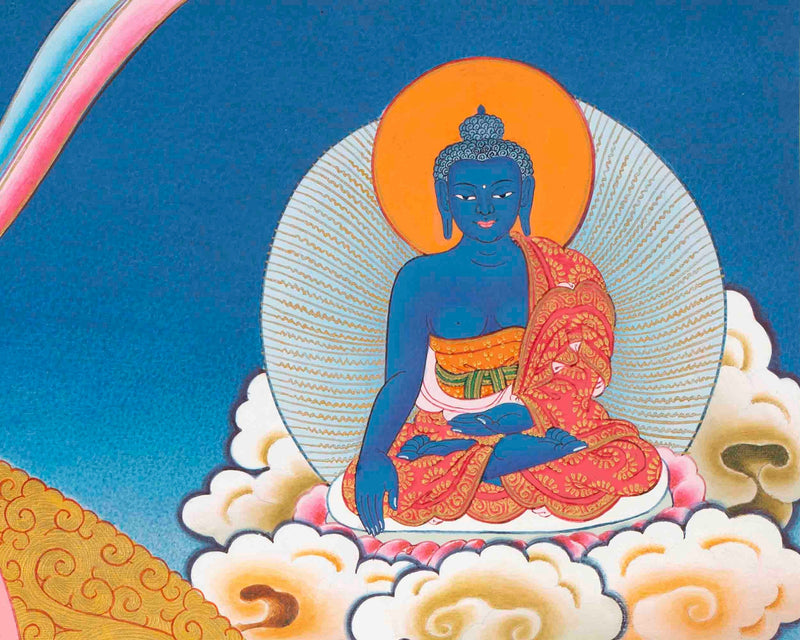 Vajrasattva Dorje Sempa Flanked By Other Bodhisattvas | Original Hand-Painted Buddhist Thanka