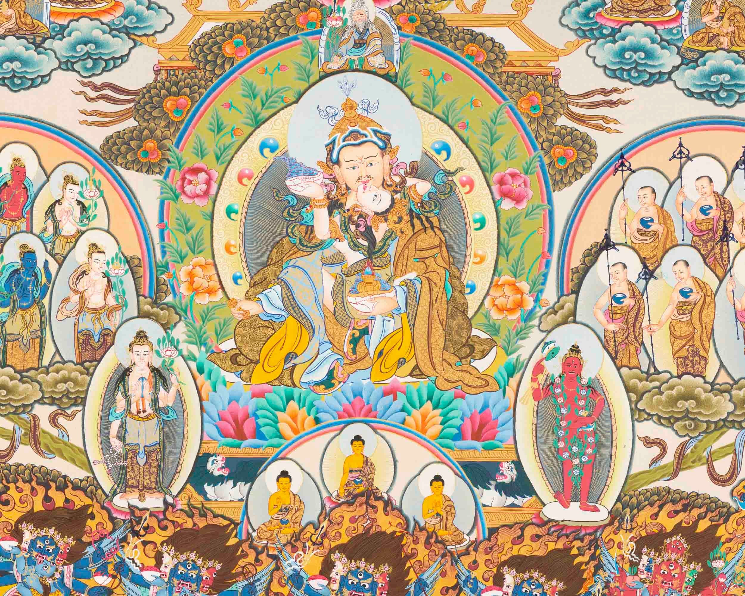 Guru Rinpoche Refuge Tree Thangka Painting | Hand Painted Buddhist Art ...