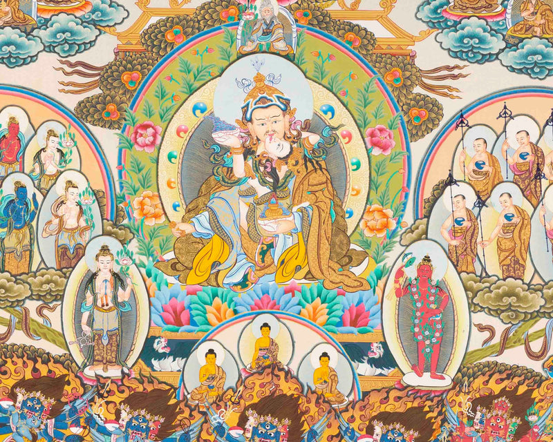 Guru Rinpoche Refuge Tree Thangka Painting | Hand Painted Buddhist Art of Nepal