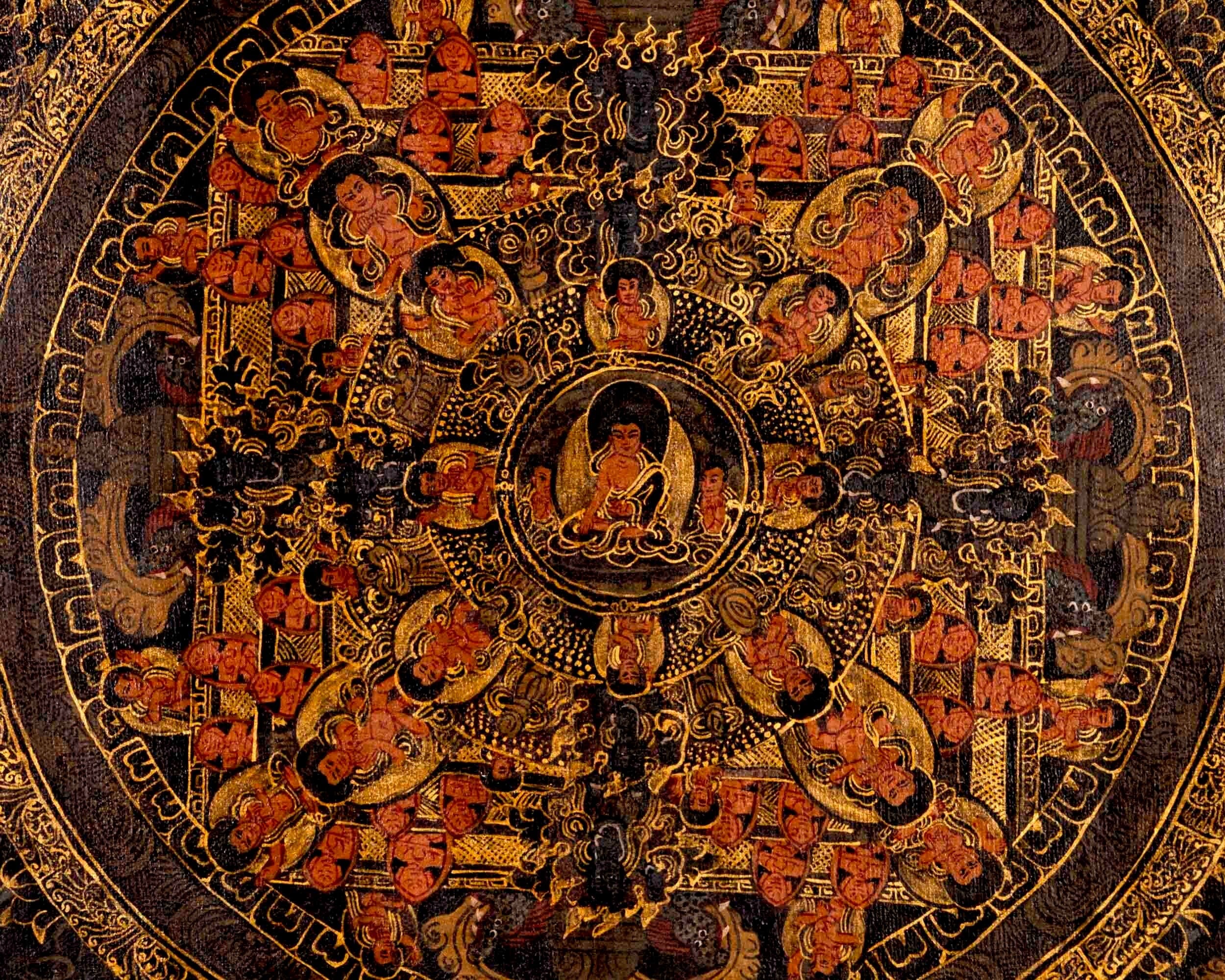Oil Varnished Shakyamuni Buddha Mandala | Wall Decoration Painting | Mindfulness Meditation Object of Focus For Our Wellbeing | Zen Buddhism